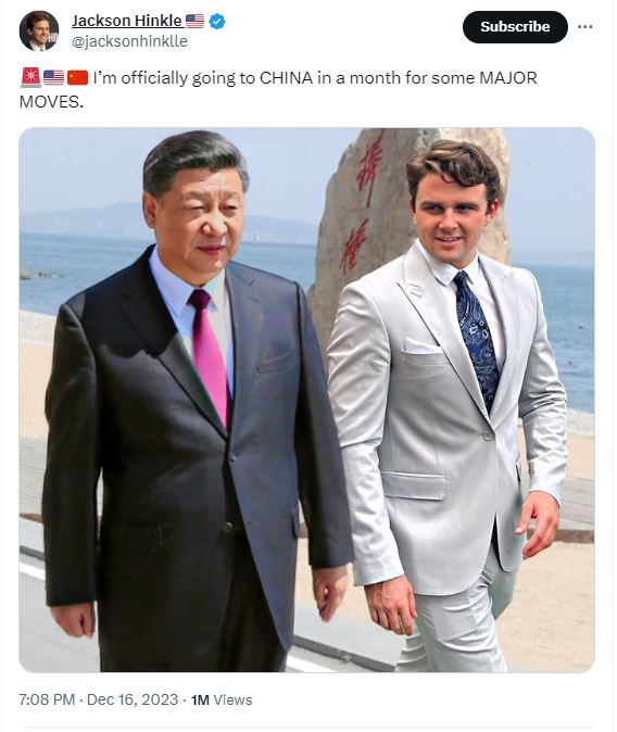 Hilarity aside, Jackson Hinkle may be in breach of the Foreign Agents Registration Act
