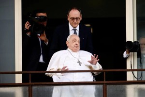 Pope Francis leaves Vatican.