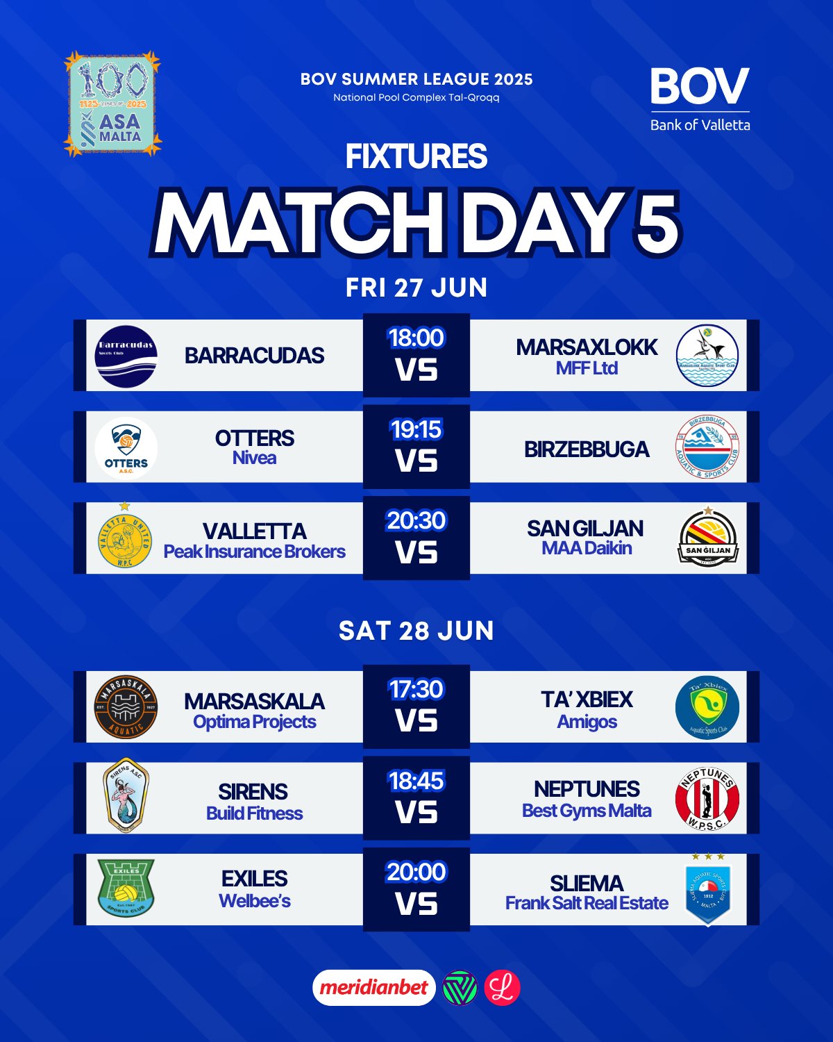Thrilling results and upcoming fixtures in BOV water polo Summer League 2025