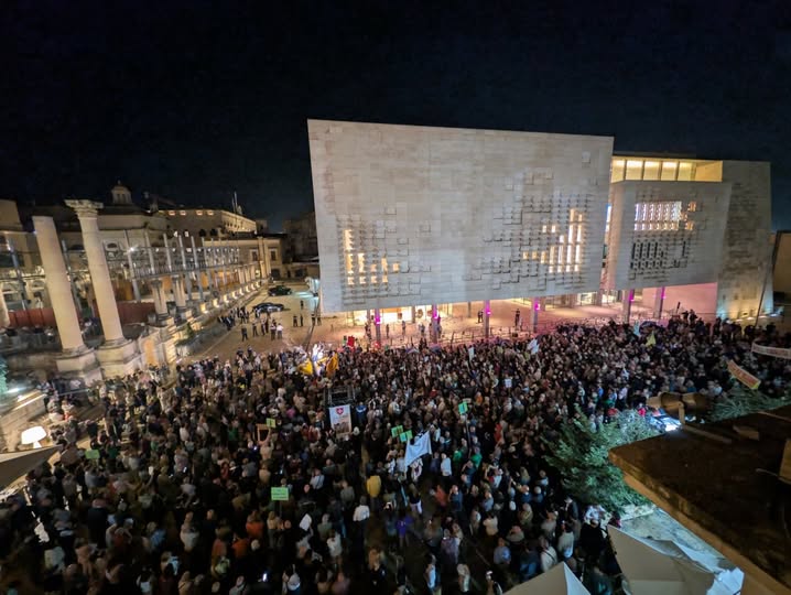 Protestors show up in force during the Finance Minister’s Budget Speech