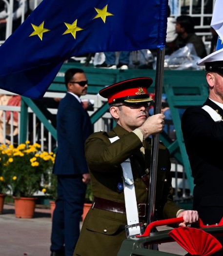 Maltese Military Officer bears EU Flag during India’s Republic Day Parade