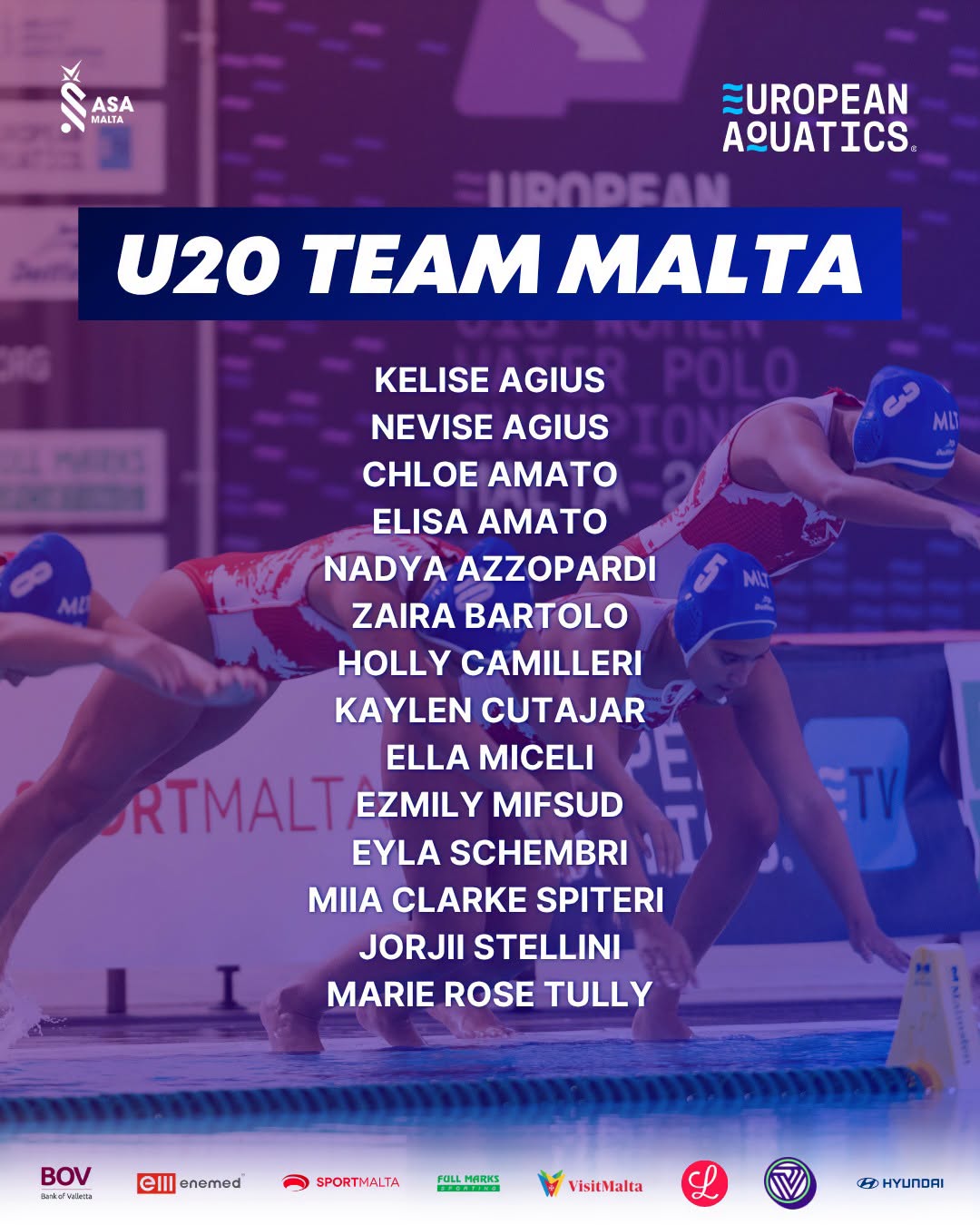 ASA Malta announces Women’s U18 and U20 National Water Polo squads for Summer 2026