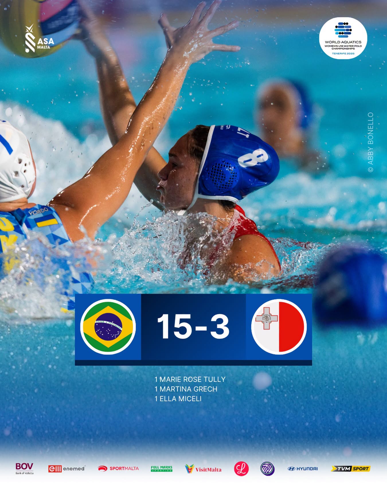 Malta suffer defeat to Brazil at Women’s U18 Water Polo World Championships